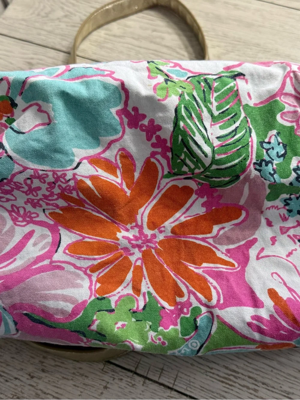 Lilly Pulitzer large Multicolor Floral & Green Chevron Tote Bag Gold Handles